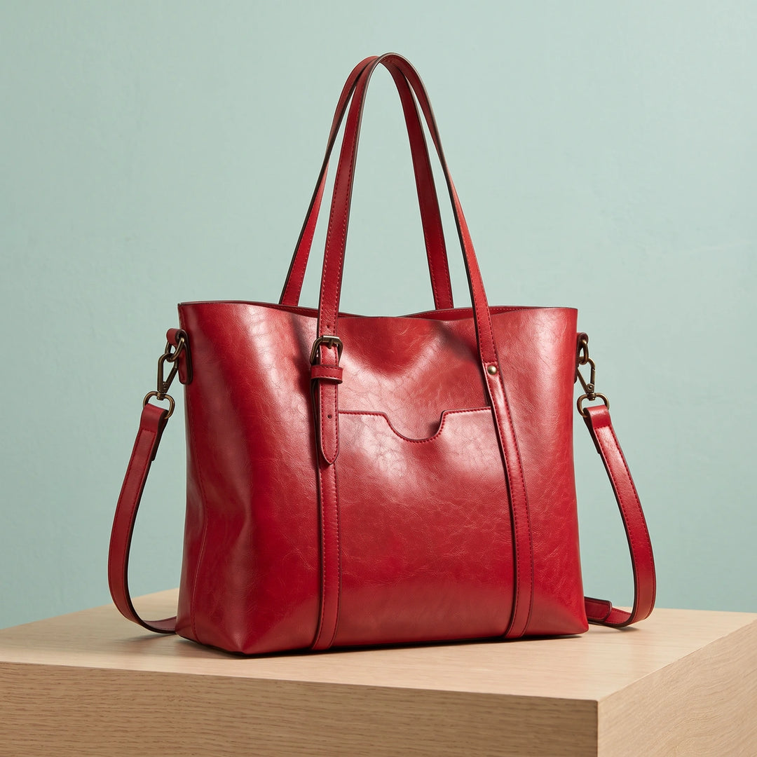 Rhea Structured Vegan Leather Tote Bag - Red