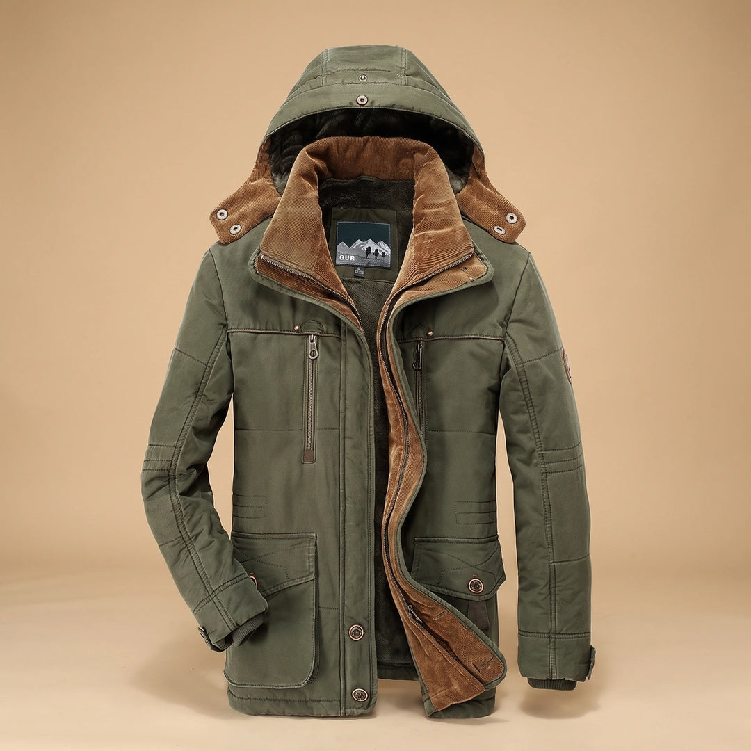 Riley Fleece Lined Detachable Hood Parka Jacket - Army Green