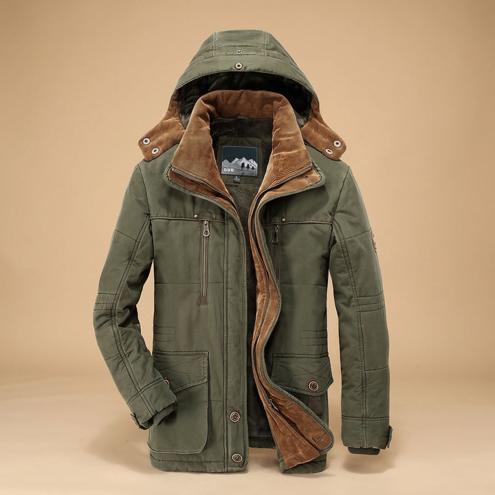 Riley Fleece Lined Detachable Hood Parka Jacket - Army Green