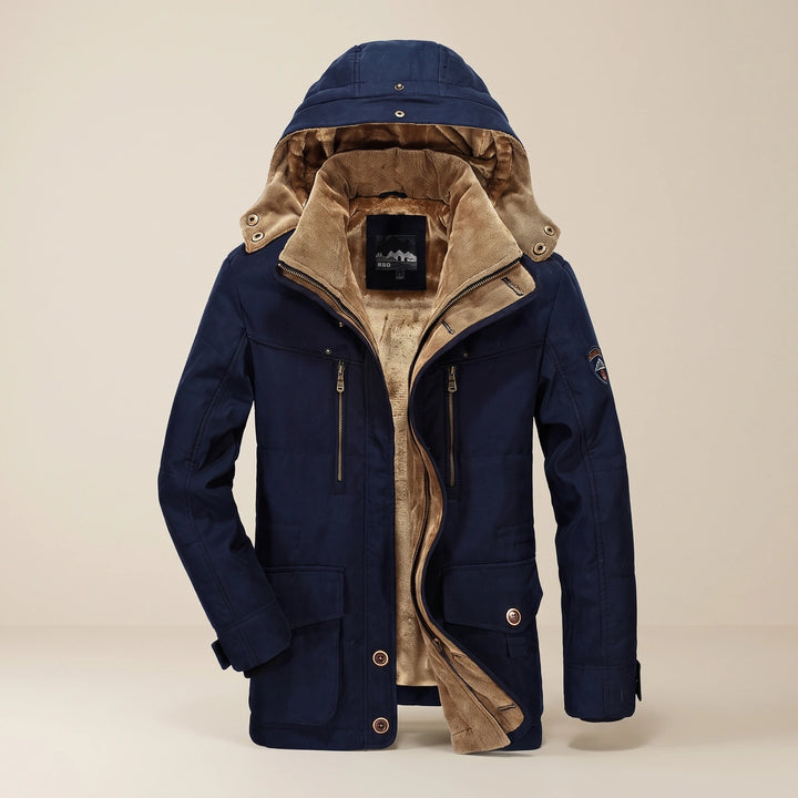 Riley Fleece Lined Detachable Hood Parka Jacket - Navy Blue