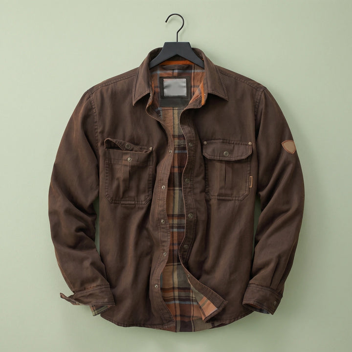 Roland Waxed Canvas Flannel Lined Trucker Jacket - Brown