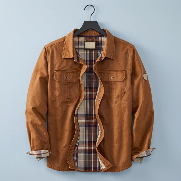 Roland Waxed Canvas Flannel Lined Trucker Jacket - Cognac