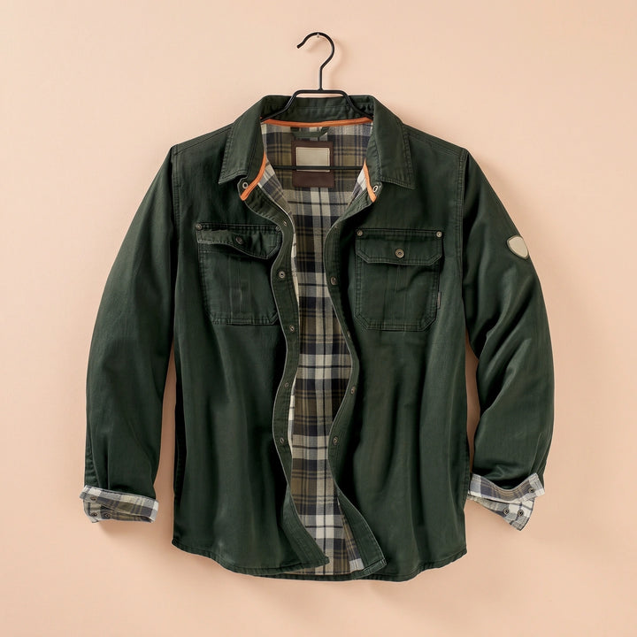 Roland Waxed Canvas Flannel Lined Trucker Jacket - Olive
