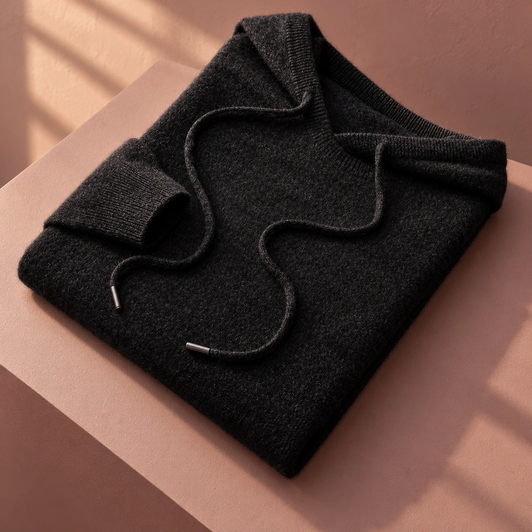 Roman Fine Pure Wool Knitted Hoodie - Black