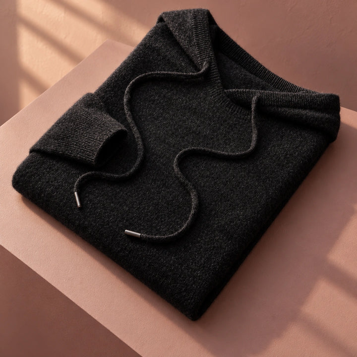 Roman Fine Pure Wool Knitted Hoodie - Black