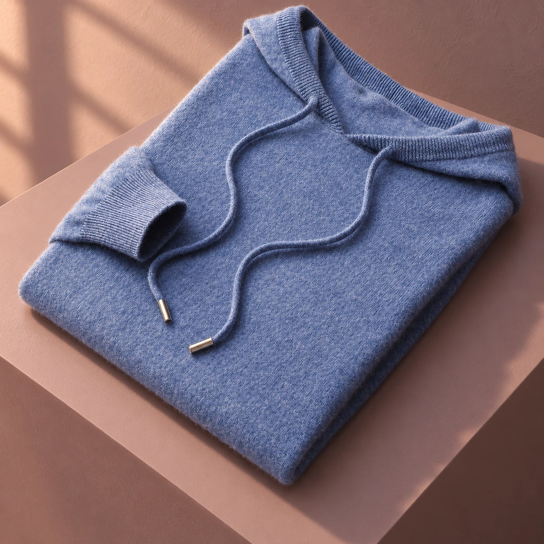 Roman Fine Pure Wool Knitted Hoodie - Blue