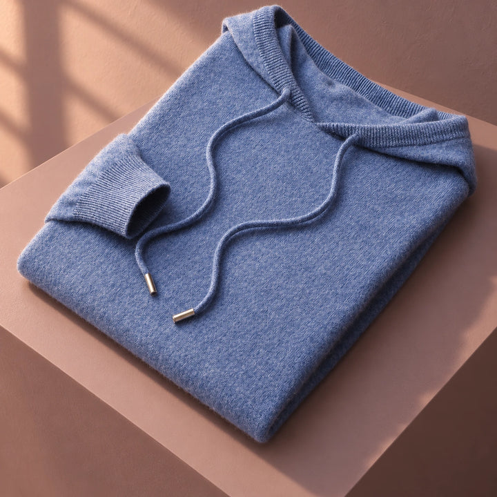 Roman Fine Pure Wool Knitted Hoodie - Blue