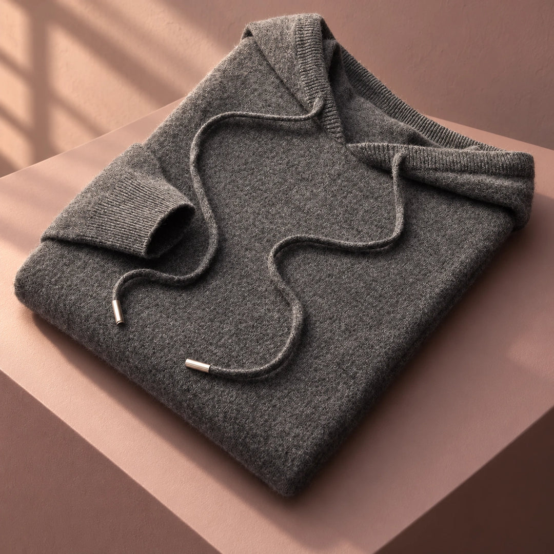 Roman Fine Pure Wool Knitted Hoodie - Dark grey