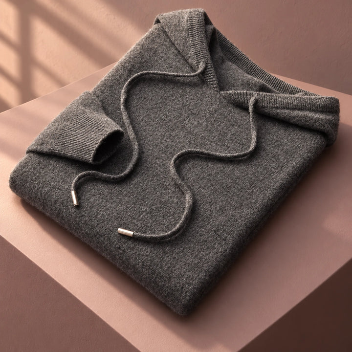 Roman Fine Pure Wool Knitted Hoodie - Dark grey