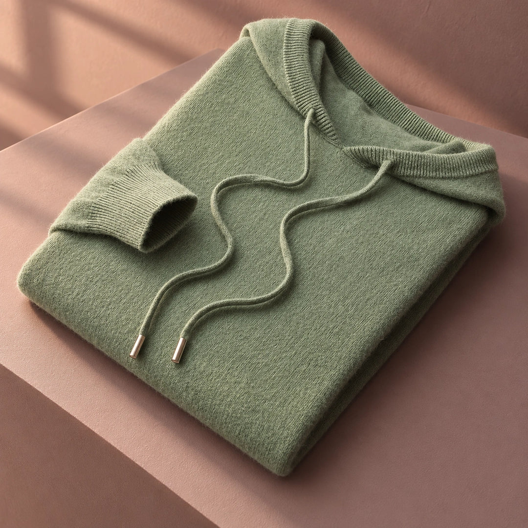 Roman Fine Pure Wool Knitted Hoodie - Green