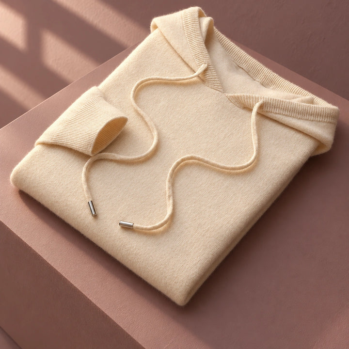 Roman Fine Pure Wool Knitted Hoodie - Light brown