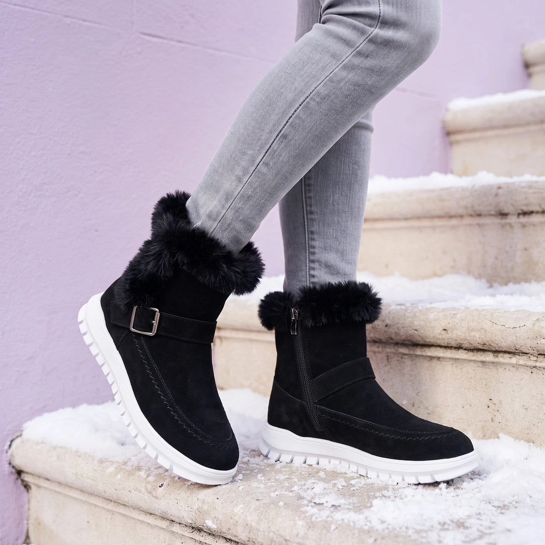 Rosalia Vegan Suede Faux Fur Lined Zip Boots - Black
