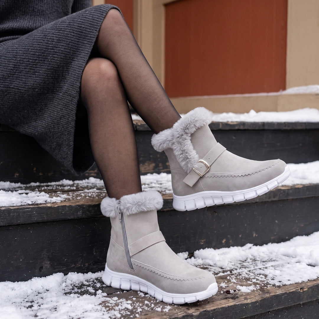 Rosalia Vegan Suede Faux Fur Lined Zip Boots - Light Gray