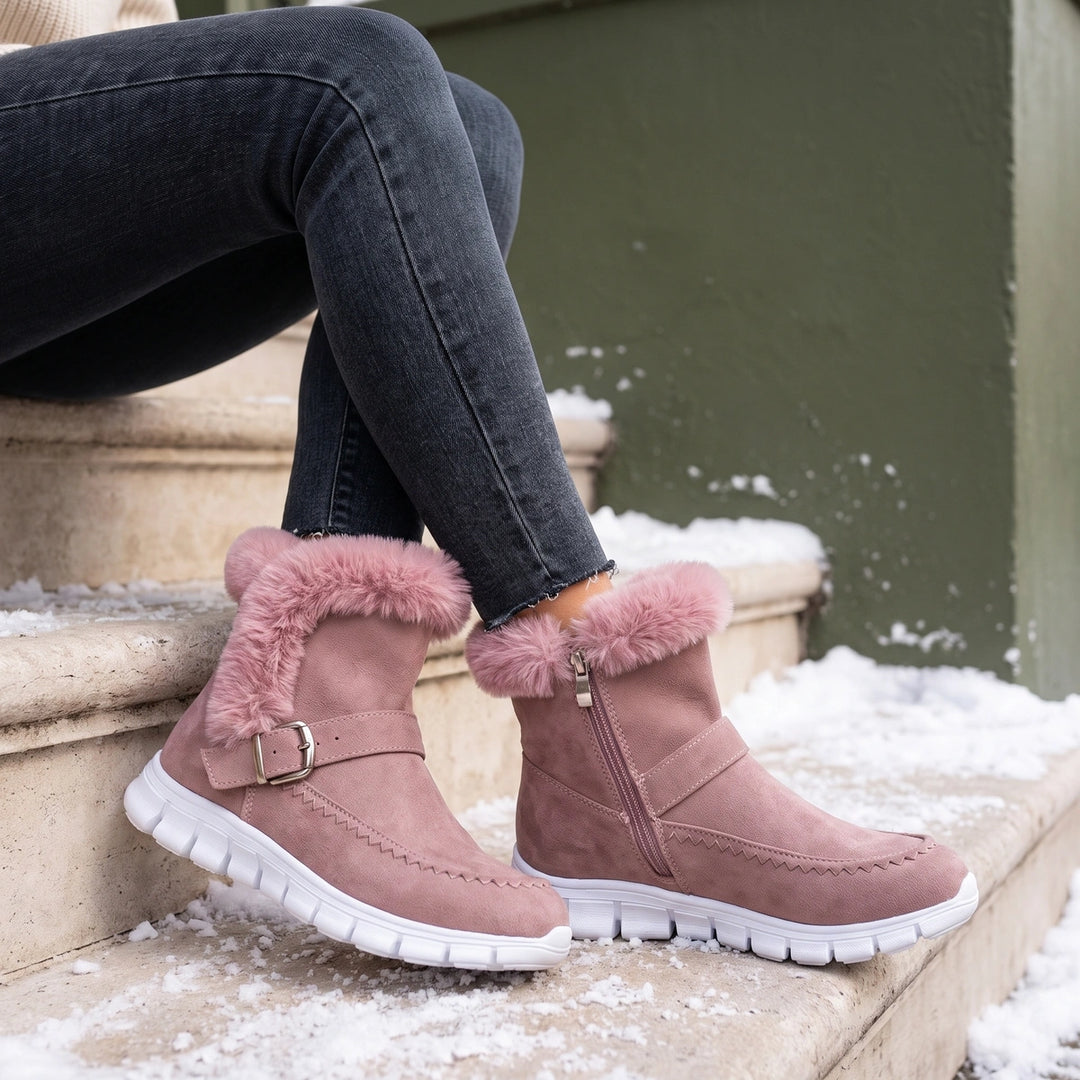 Rosalia Vegan Suede Faux Fur Lined Zip Boots - Pink
