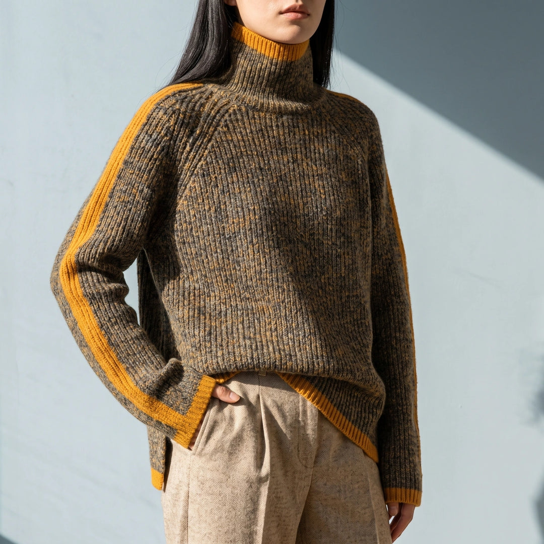 Rosamond Contrast Trim Oversized Turtleneck Sweater - Orange