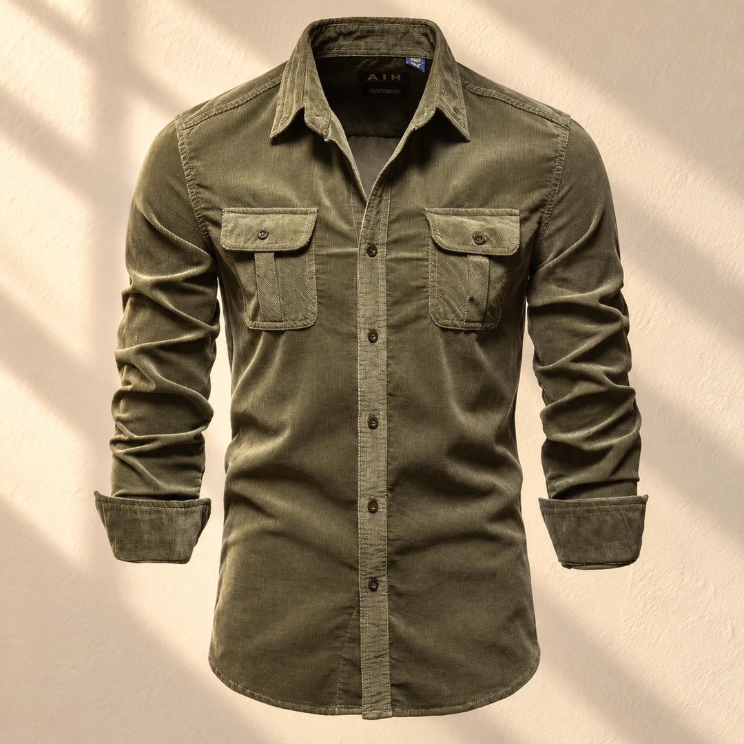 Roscoe Cotton Corduroy Flap Pocket Shirt - Army Green