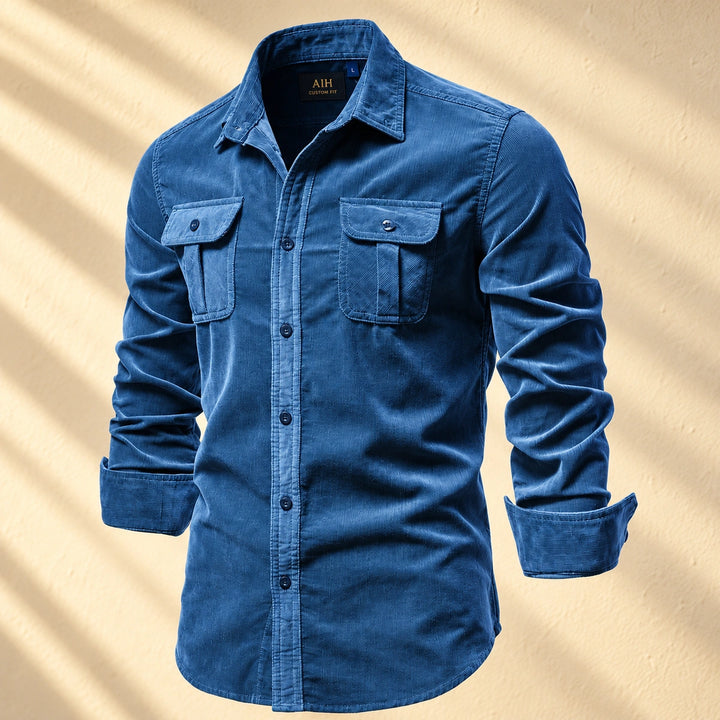 Roscoe Cotton Corduroy Flap Pocket Shirt - Blue