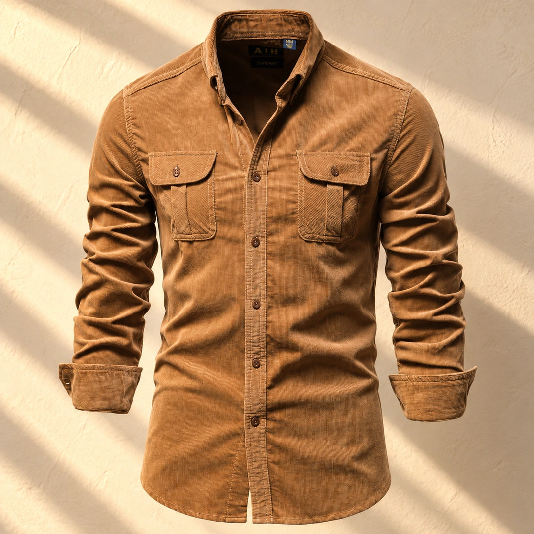 Roscoe Cotton Corduroy Flap Pocket Shirt - Brown