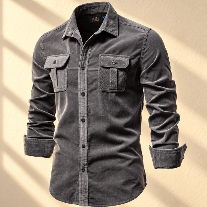 Roscoe Cotton Corduroy Flap Pocket Shirt - Dark Gray