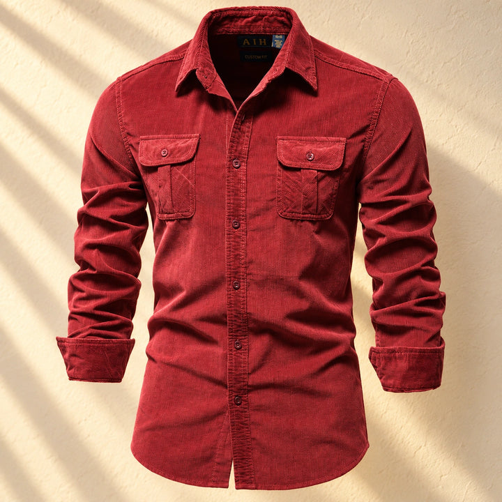 Roscoe Cotton Corduroy Flap Pocket Shirt - Red