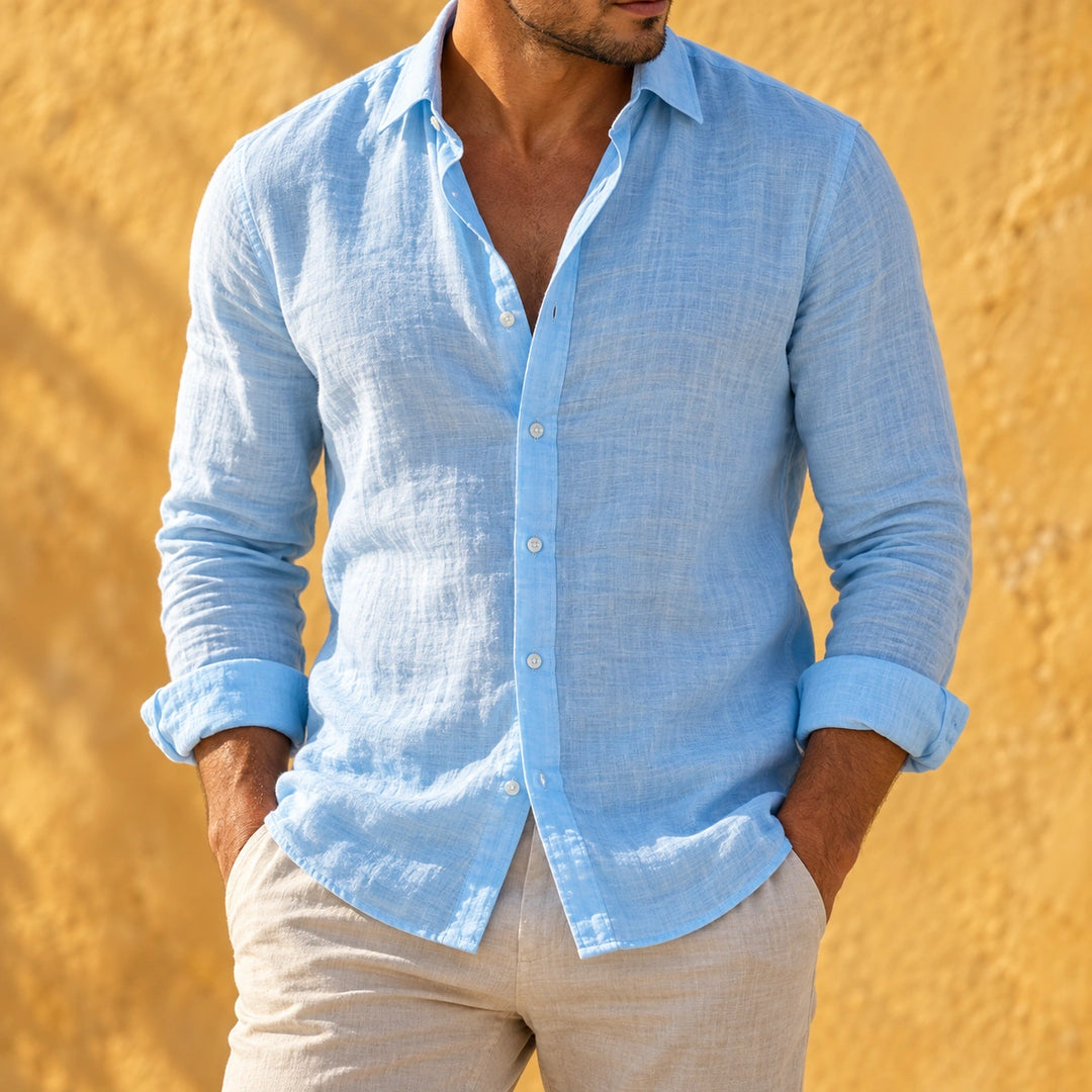 Ruben Lightweight Breathable Lapel Collar Shirt - Blue