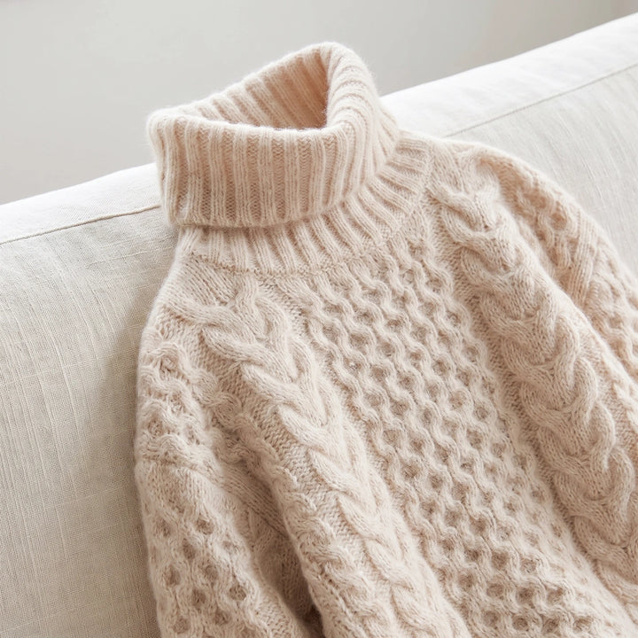 Sadie Chunky Cable Knit Turtleneck Sweater - Peach