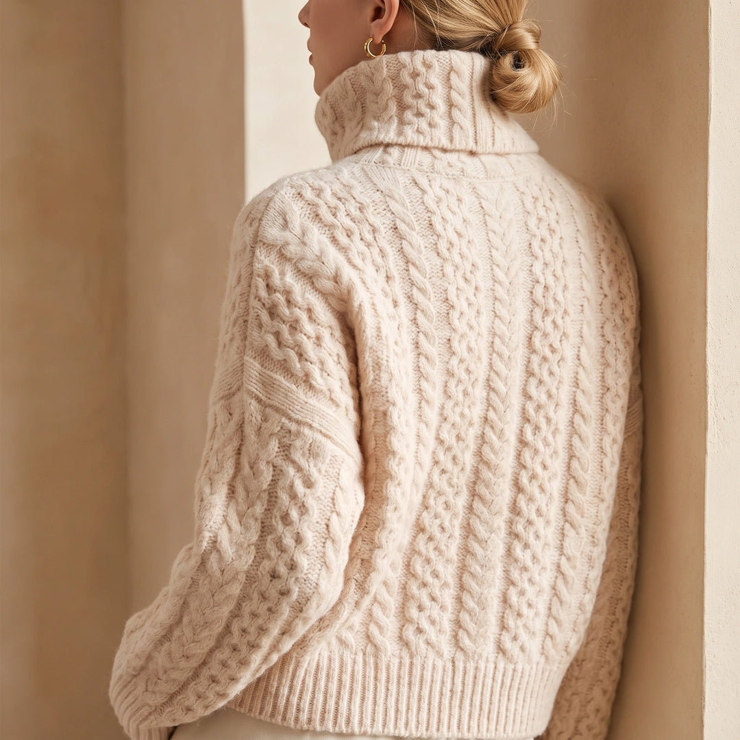 Sadie Chunky Cable Knit Turtleneck Sweater - Peach
