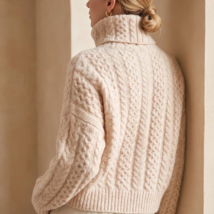 Sadie Chunky Cable Knit Turtleneck Sweater - Peach