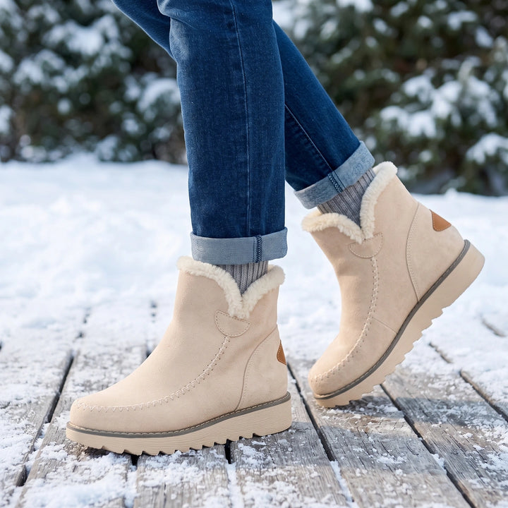 Sarah Insulated Water Resistant Slip On Ankle Boots - Beige