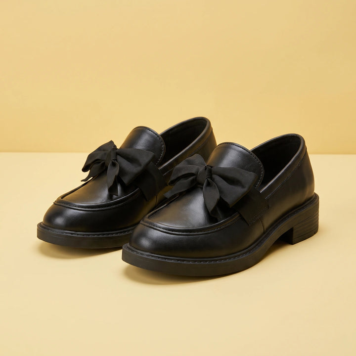 Selma Patent Bow Moc Toe Lug Loafers - Black