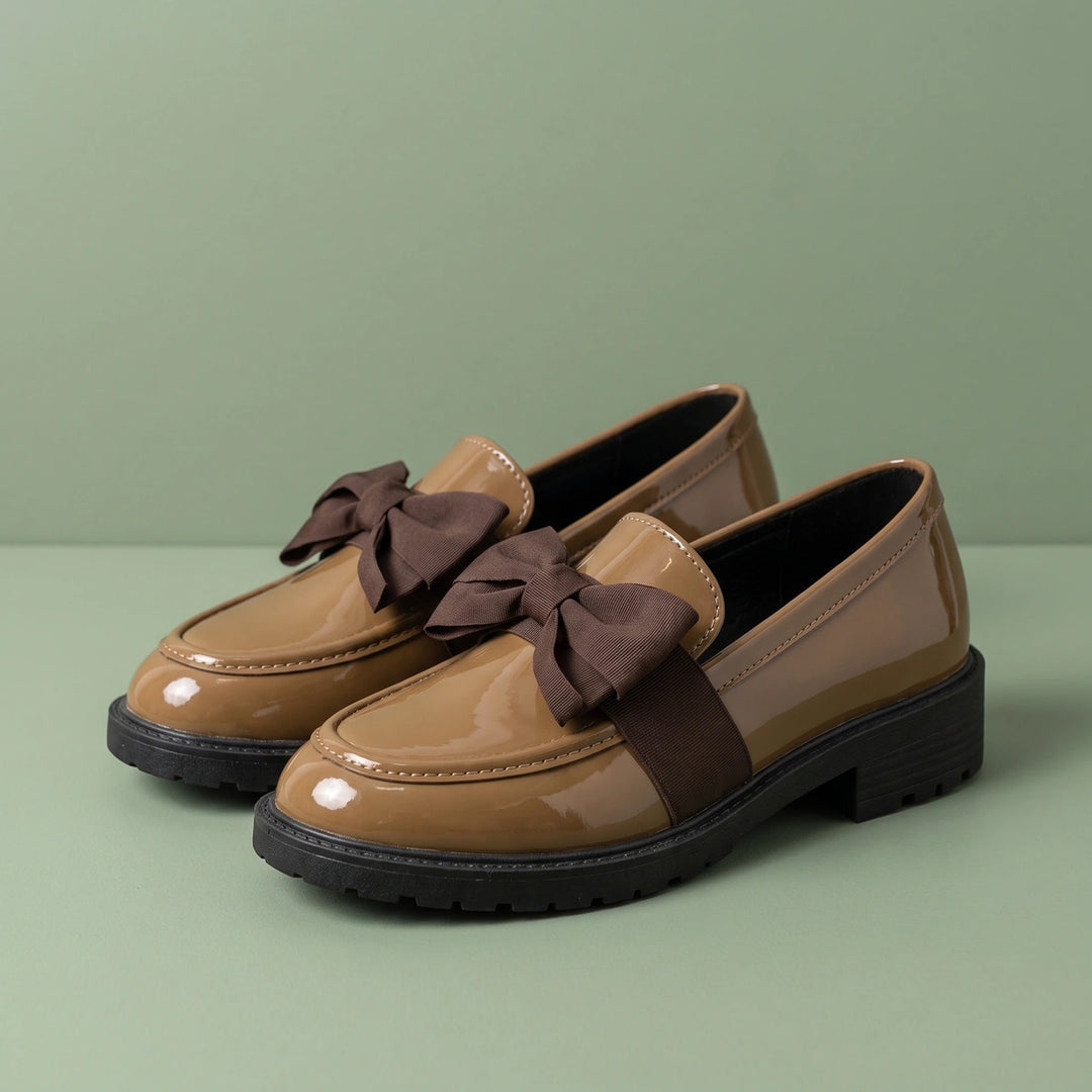 Selma Patent Bow Moc Toe Lug Loafers - Brown
