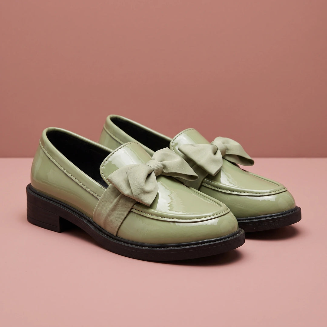 Selma Patent Bow Moc Toe Lug Loafers - Green