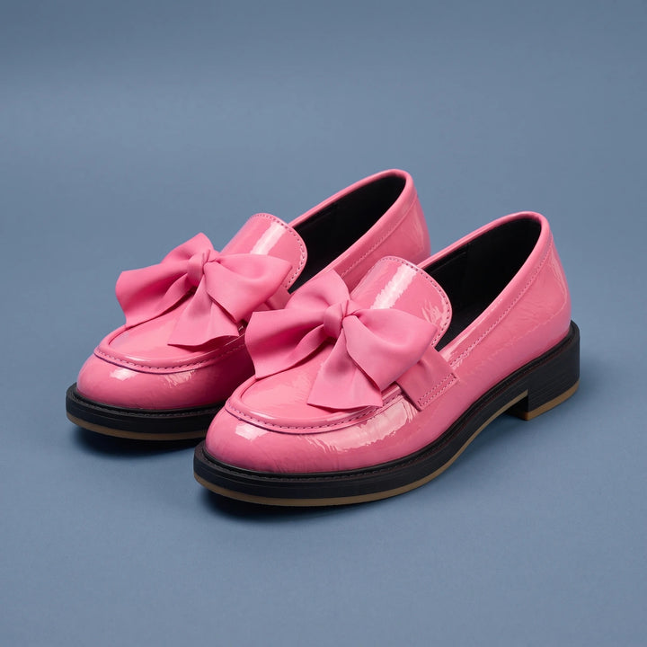 Selma Patent Bow Moc Toe Lug Loafers - Pink