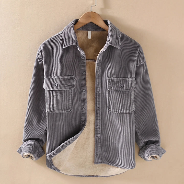 Seth Corduroy Sherpa Lined Shirt Jacket - Gray