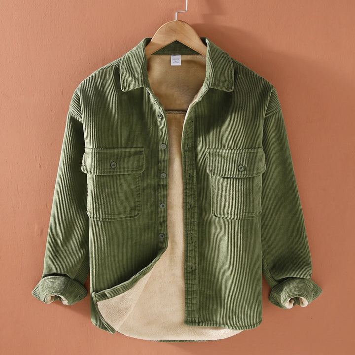 Seth Corduroy Sherpa Lined Shirt Jacket - Green