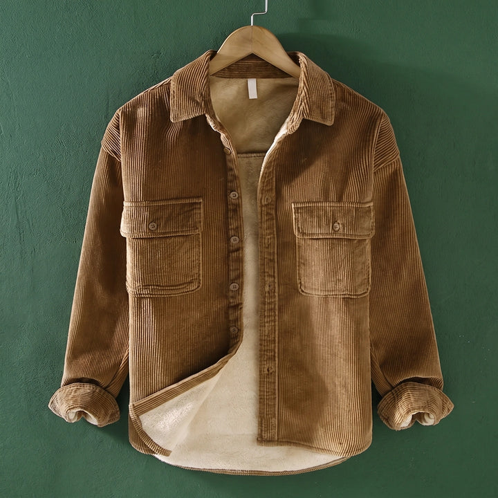 Seth Corduroy Sherpa Lined Shirt Jacket - Khaki