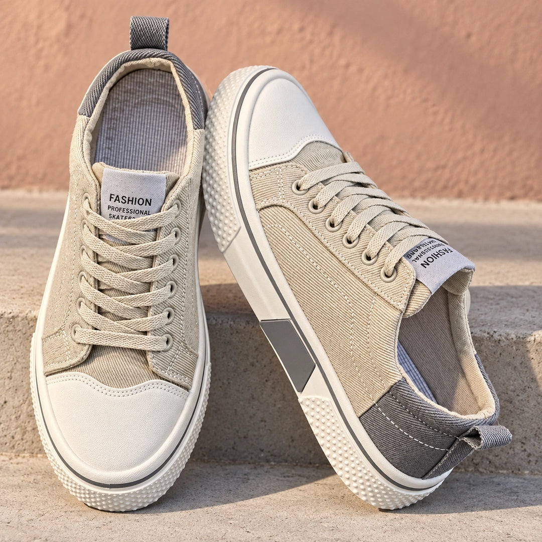 Shane Canvas Toe Cap Low Top Sneakers - Beige