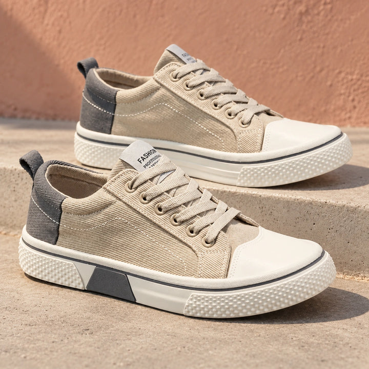 Shane Canvas Toe Cap Low Top Sneakers - Beige