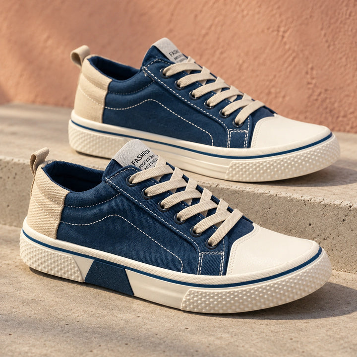 Shane Canvas Toe Cap Low Top Sneakers - Blue