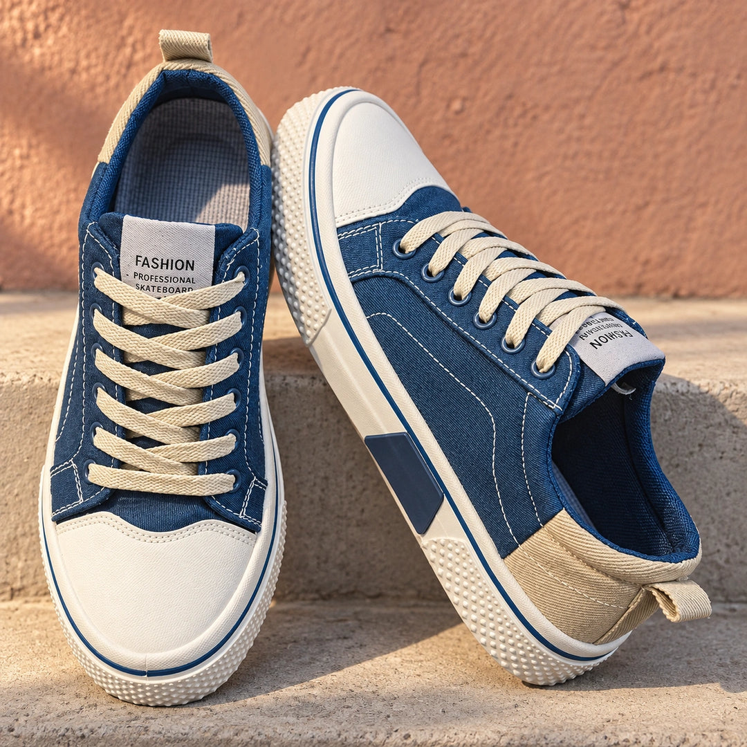Shane Canvas Toe Cap Low Top Sneakers - Blue