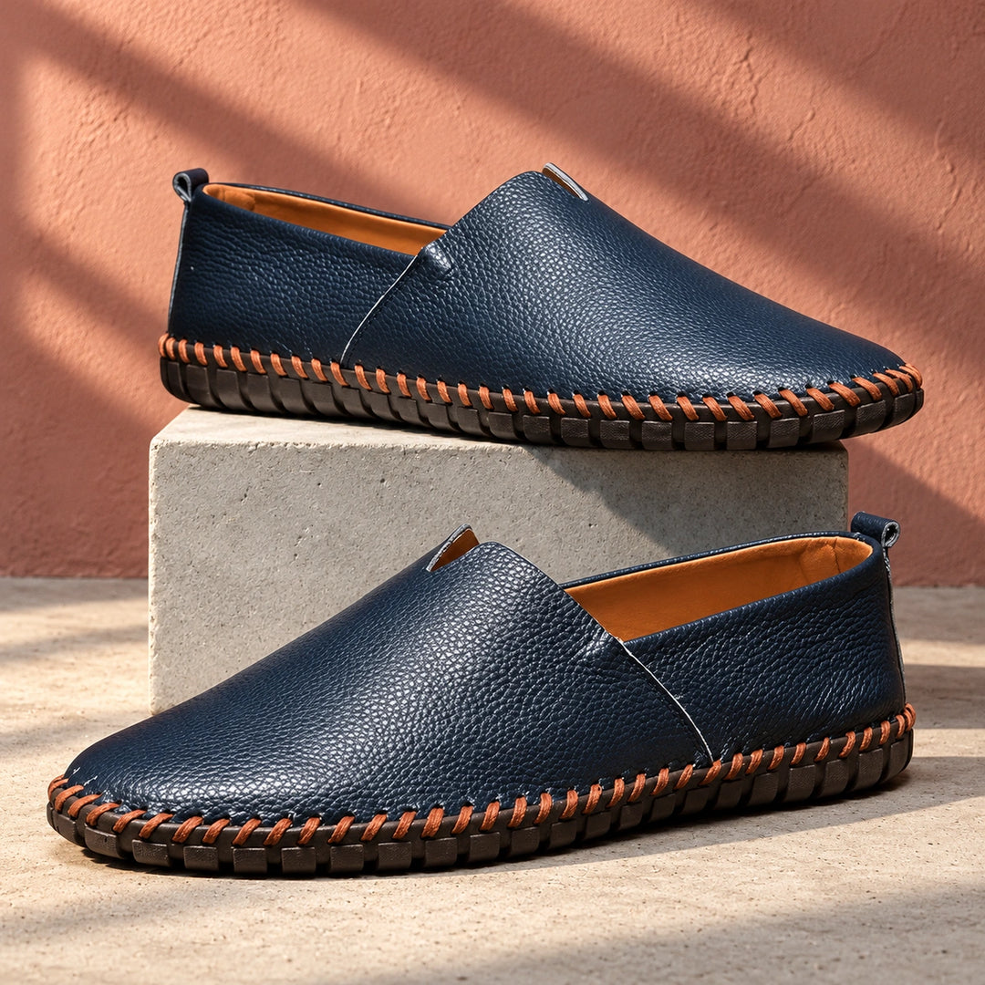 Shawn Pebbled Vegan Leather Driving Loafers - Navy Blue