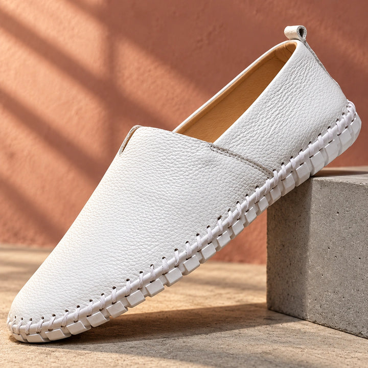 Shawn Pebbled Vegan Leather Driving Loafers - White