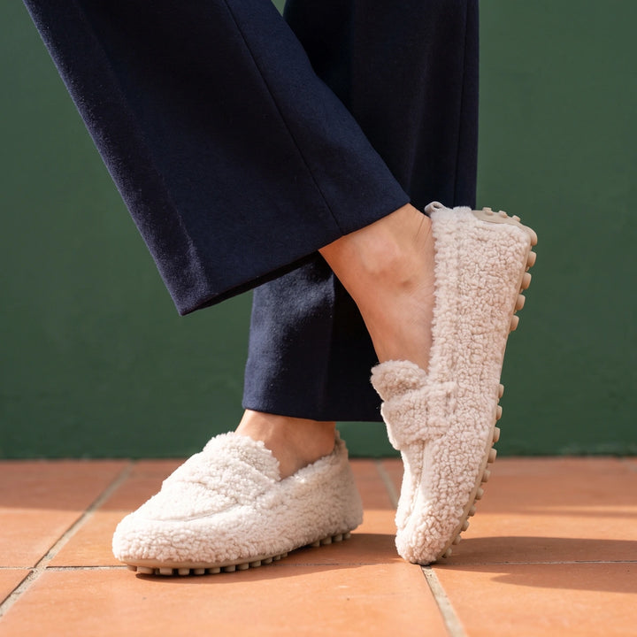 Silvana Teddy Fleece Penny Loafers - Beige
