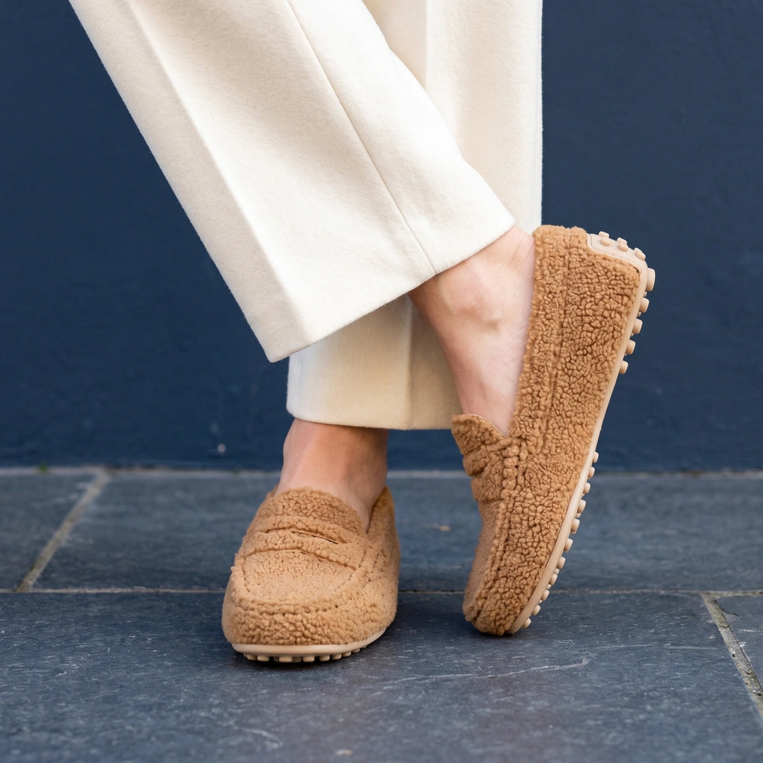 Silvana Teddy Fleece Penny Loafers - Khaki