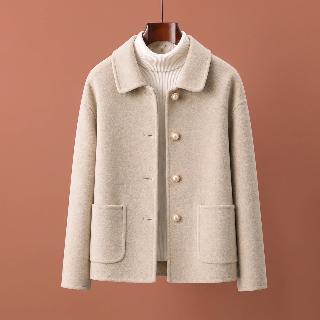Sophia Cashmere Cropped Round Collar Coat - Beige