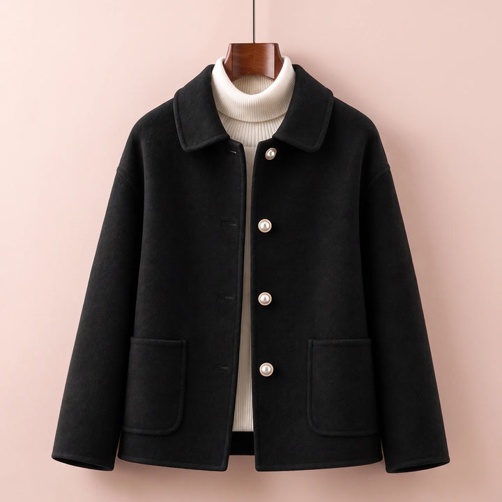 Sophia Cashmere Cropped Round Collar Coat - Black