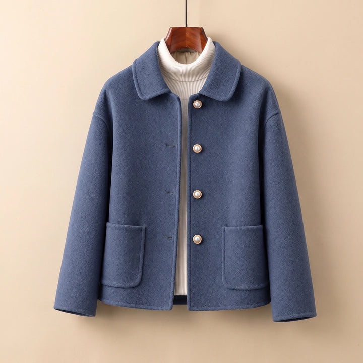Sophia Cashmere Cropped Round Collar Coat - Blue