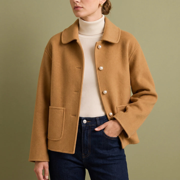 Sophia Cashmere Cropped Round Collar Coat - Camel