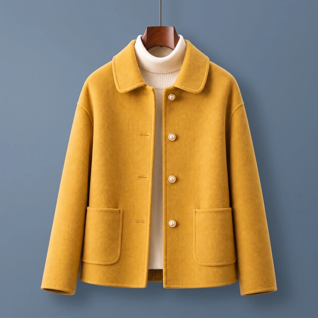 Sophia Cashmere Cropped Round Collar Coat - Mustard