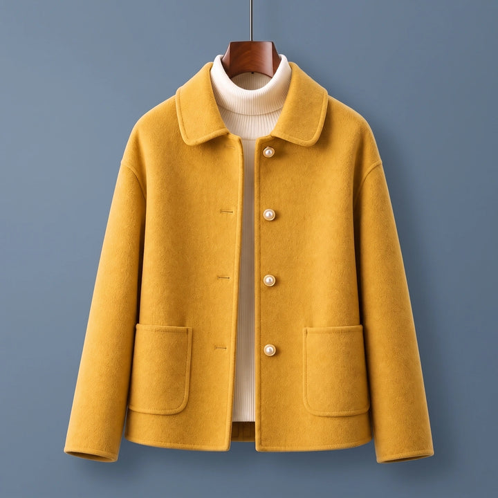 Sophia Cashmere Cropped Round Collar Coat - Mustard